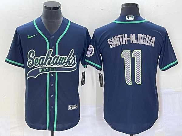 Men%27s Seattle Seahawks #11 Jaxon Smith-Njigba Navy With Patch Cool Base Stitched Baseball Jersey